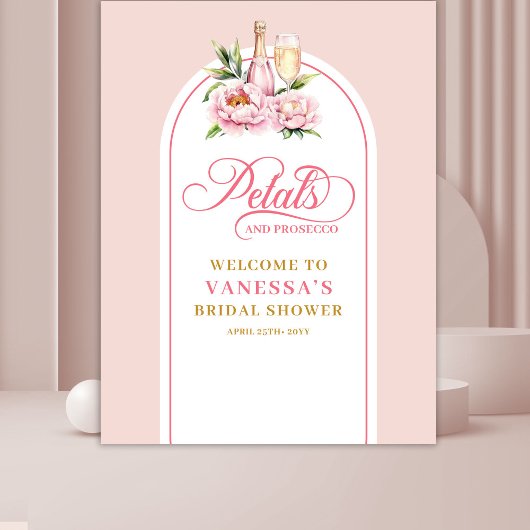 Chic blush petals and prosecco bridal party banner wandteppich