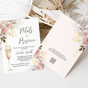 Chic Blush Petals Prosecco QR Code Brautparty Einladung