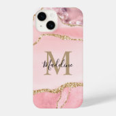 Chic Blush Pink Agate Geode Gold Script Monogram iPhone Hülle (Rückseite)