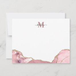 Chic Blush Pink Agate Geode Marble Monogram Hinwei Mitteilungskarte