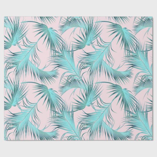 Chic Blush Pink Aqua Blauer Palm Frontsatz Muster Geschenkpapier (Flach)