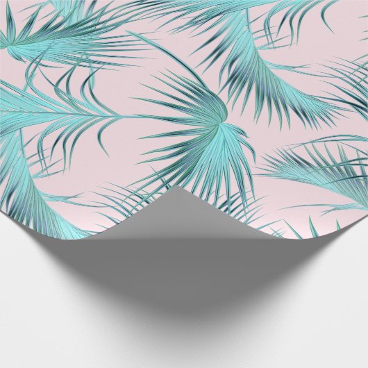 Chic Blush Pink Aqua Blauer Palm Frontsatz Muster Geschenkpapier (Ecke)