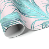 Chic Blush Pink Aqua Blauer Palm Frontsatz Muster Geschenkpapier (Rolleneckpunkt)