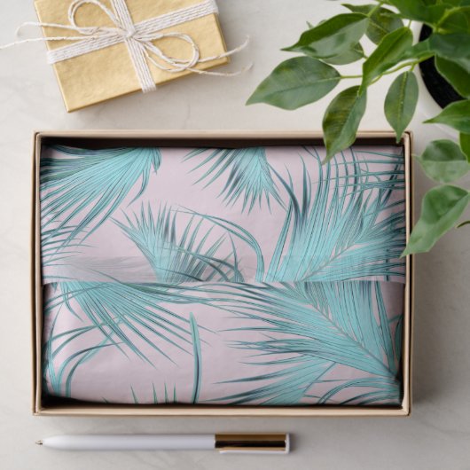 Chic Blush Pink Aqua Blauer Palm Frontsatz Muster Seidenpapier (Geschenk)
