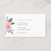 Chic Blush Pink Aquarell Rose & Grün Visitenkarte (Rückseite)