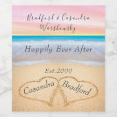 Chic Blush Pink Beach Hochzeit 2 Herz Sand Weinetikett (Einzelnes Label)