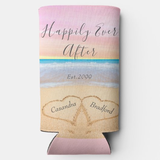 Chic Blush Pink Beach Hochzeit 2 Herzen Selters Dosenkühler (Rückseite)