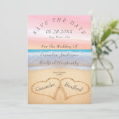 Chic Blush Pink Beach Hochzeit Herz-Sand Hochzeit Einladung (Stehend Vorderseite)