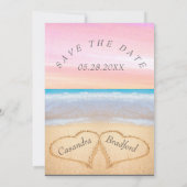 Chic Blush Pink Beach Hochzeit Herz-Sand Hochzeit Einladung (Rückseite)