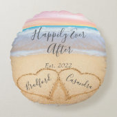 Chic Blush Pink Beach Paare Herz Sand Rundes Kissen (Vorderseite)