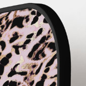 Chic Blush Pink Black Gold Leopard Print Girls Pickleball Schläger (Linke Seite)