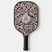 Chic Blush Pink Black Gold Leopard Print Girls Pickleball Schläger (Rückseite)