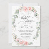 Chic Blush Pink Bläschen Leafy Wreath Brautparty Einladung (Vorderseite)