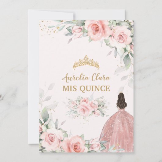 Chic Blush Pink Blues Prinzessin Crown Quinceañera Einladung (Rückseite)