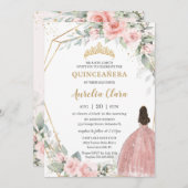 Chic Blush Pink Blues Prinzessin Crown Quinceañera Einladung (Vorne/Hinten)