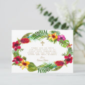 Chic Blush Pink Blume Gold Cross Heilige Kommune Dankeskarte (Stehend Vorderseite)