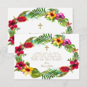 Chic Blush Pink Blume Gold Cross Heilige Kommune Dankeskarte (Vorne/Hinten)