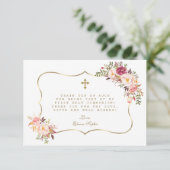 Chic Blush Pink Blume Gold Cross Heilige Kommune Dankeskarte (Stehend Vorderseite)