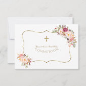 Chic Blush Pink Blume Gold Cross Heilige Kommune Dankeskarte (Rückseite)