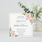 Chic Blush Pink Blumengrün Gold Hochzeit Einladung (Stehend Vorderseite)