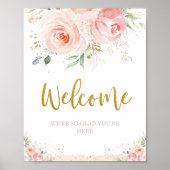 Chic Blush Pink Blumengrün Gold Willkommenszeichen Poster (Vorne)
