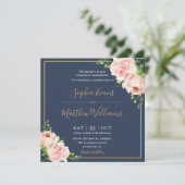 Chic Blush Pink Blumengrün Hochzeit der Marine Einladung (Stehend Vorderseite)