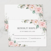 Chic Blush Pink Blumengrün Hochzeitskarte RSVP Karte (Vorne/Hinten)