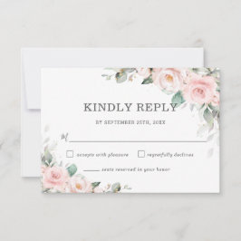 Chic Blush Pink Blumengrün Hochzeitskarte RSVP Karte