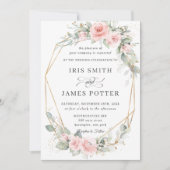 Chic Blush Pink Blumengrün Wedding Geometric Einladung (Vorderseite)