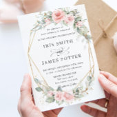 Chic Blush Pink Blumengrün Wedding Geometric Einladung