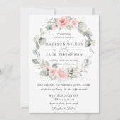 Chic Blush Pink Blumengrün Wreath Wedding Einladung (Vorderseite)
