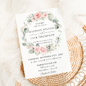 Chic Blush Pink Blumengrün Wreath Wedding Einladung