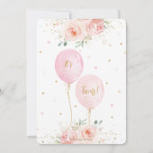 Chic Blush Pink Blütenballons Twins Baby Dusche Einladung (Rückseite)