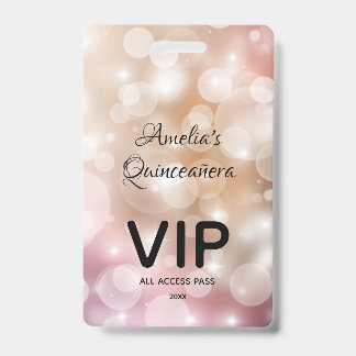 Chic Blush Pink Bokeh Quinceañera Invite VIP Pass Ausweis