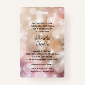 Chic Blush Pink Bokeh Quinceañera Invite VIP Pass Ausweis (Rückseite)