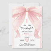 Chic Blush Pink Bow ONEderful Girl 1. Geburtstag Einladung (Vorderseite)