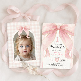 Chic Blush Pink Bow ONEderful Girl 1. Geburtstag Einladung