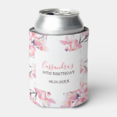 Chic Blush Pink Cherry Blossom Botanischer Geburts Dosenkühler (Kanne Vorderseite)