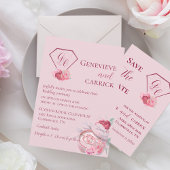 Chic Blush Pink & Crimson Red Save the Date Card