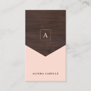 Chic Blush Pink, Dark Wood & Gold Stilvolle Monogr Visitenkarte