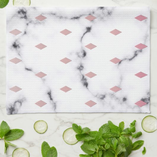 Chic Blush Pink Diamond Marmormuster Geschirrtuch (Gefaltet)