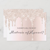 Chic Blush Pink Dripping Glitzer Matron of Honour Einladung (Vorne/Hinten)