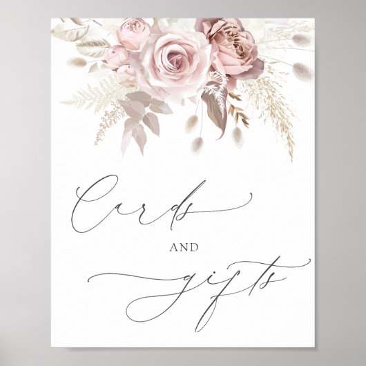 Chic Blush Pink Dusty Rose Blumenkarten und Gesche Poster (Vorne)