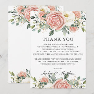 Chic Blush Pink Elfenbein Blumenbridal Dankeskarte
