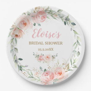 Chic Blush Pink Floral Baby Brautparty Geburtstag Pappteller