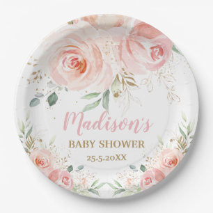 Chic Blush Pink Floral Baby Brautparty Geburtstag Pappteller