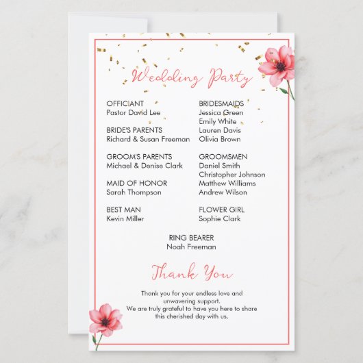 Chic Blush Pink Floral Confetti Frame Wedding (Rückseite)