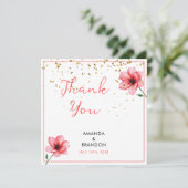 Chic Blush Pink Floral Confetti Frame Wedding Dankeskarte (Stehend Vorderseite)