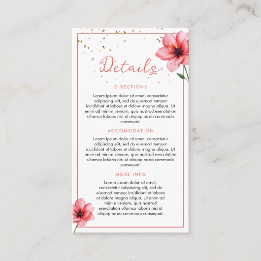 Chic Blush Pink Floral Confetti Rahmen Hochzeit Begleitkarte (Vorderseite)