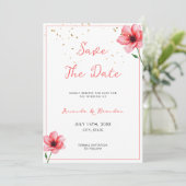 Chic Blush Pink Floral Confetti Rahmen Hochzeit Save The Date (Stehend Vorderseite)
